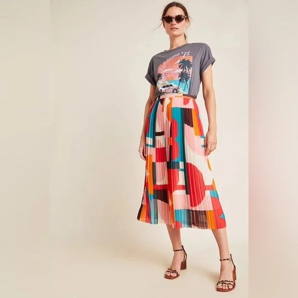 Anthropologie Maeve SIZE 6P Aurelia A-Line Midi Pleated Skirt - Picture 2 of 9